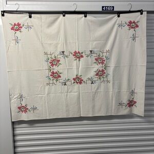 Vintage Floral Embroidered cross stitch Tablecloth 72X54